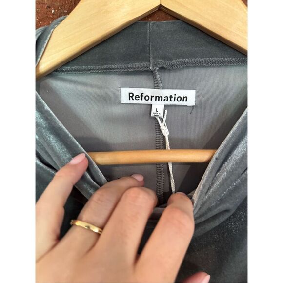 Reformation Alden Knit Shift Dress, Silver Velvet - Picture 7 of 10